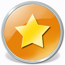 Yellow star on orange circular background.