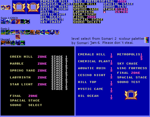 Debug screens for Somari 1 and Sonic 2