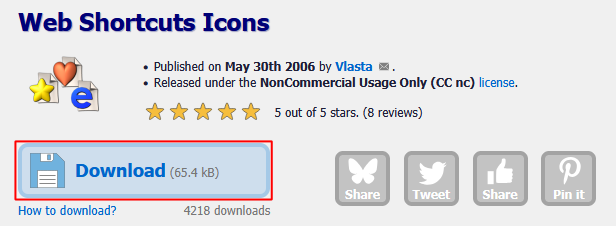 Screenshot of an icon set's page. The download button is outlined in red.