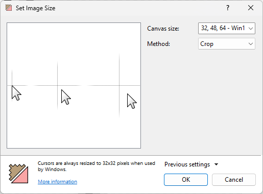 A screenshot of the Set Image Size window with Crop selected.