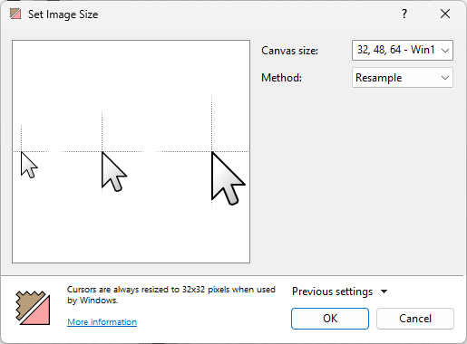 A screenshot of the Set Image Size window.