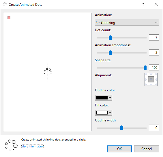 Screenshot of the Create Animated Dots wizard