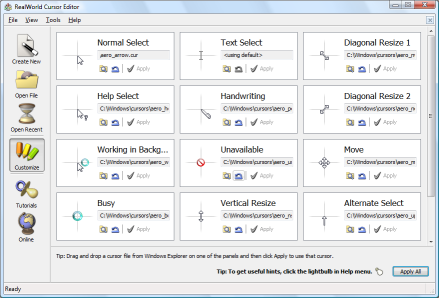 Customizing Windows cursors in RealWorld Cursor Editor