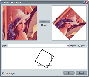 Rotation image filter with preview