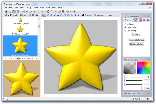 Yellow star icon created in RealWorld Icon Editor.