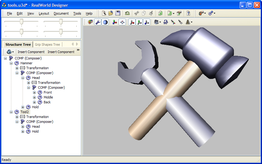 Create hierarchical 3D objects in RealWorld 3D Graphics Editor