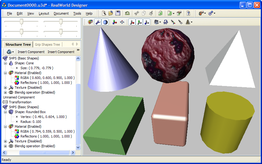 Using built-in 3D shapes in RealWorld 3D Graphics Editor