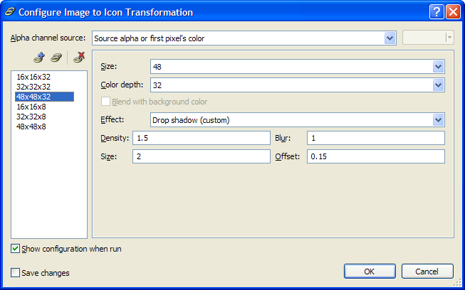 Configure image to icon transformation in RealWorld Icon Editor