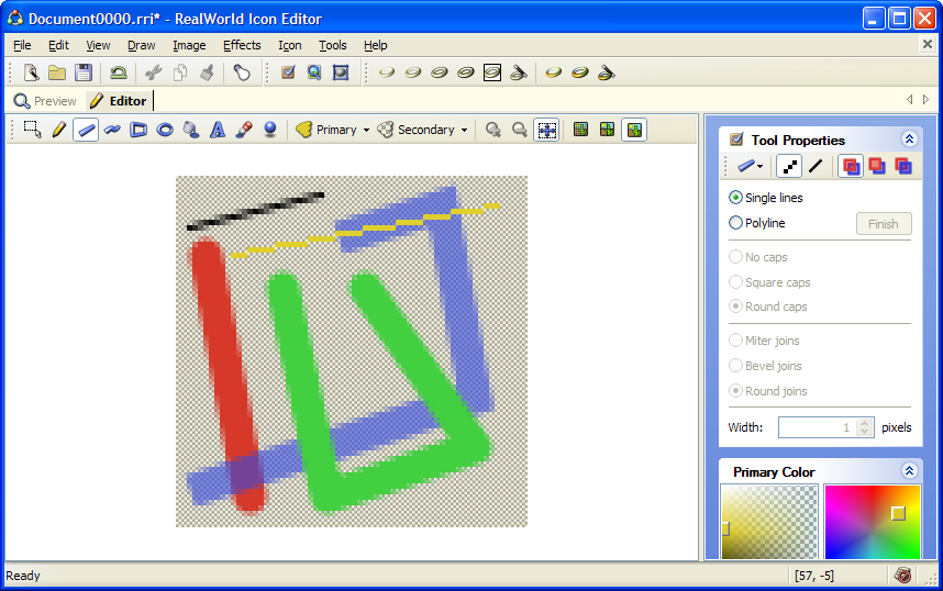 Drawing lines and polylines in raster image editor