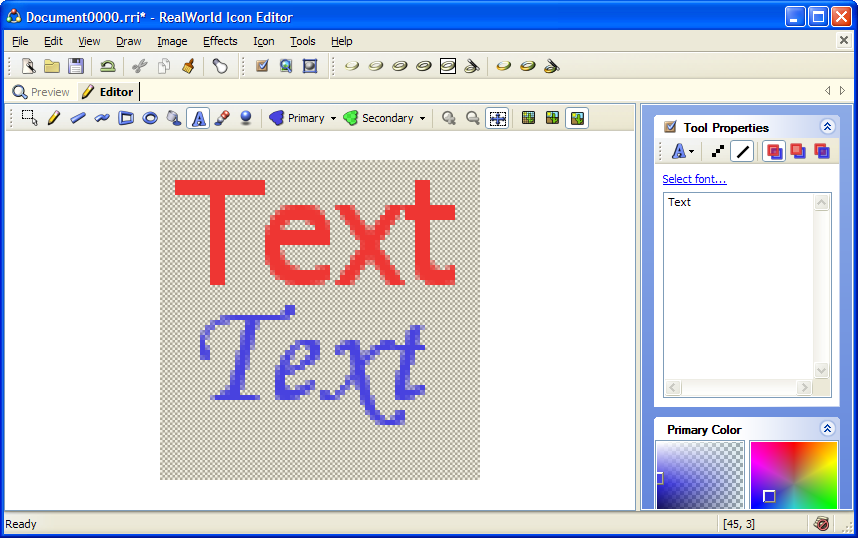 Drawing text in raster image editor screenshot