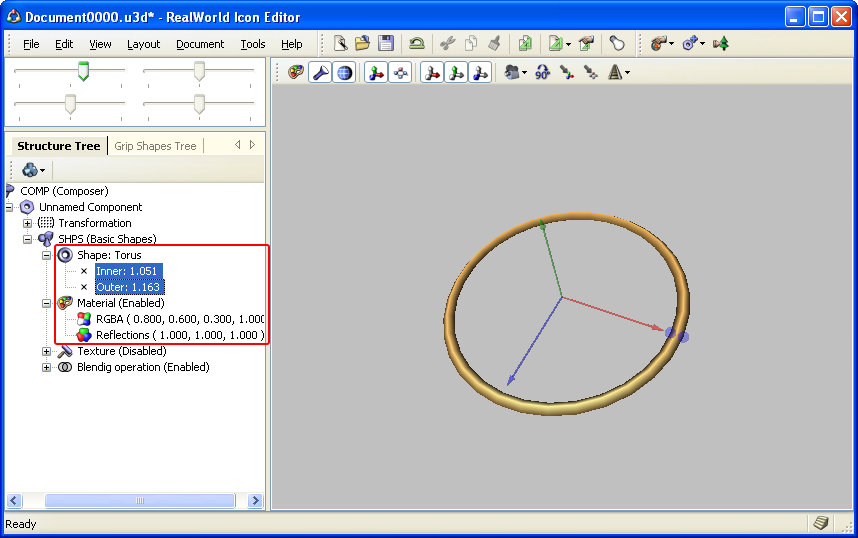 Change torus matrial and radius