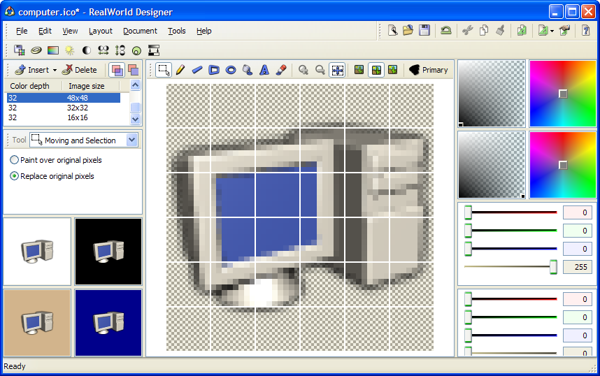 Viewing an icon generated from 3D model of a computer in RealWorld Icon Editor