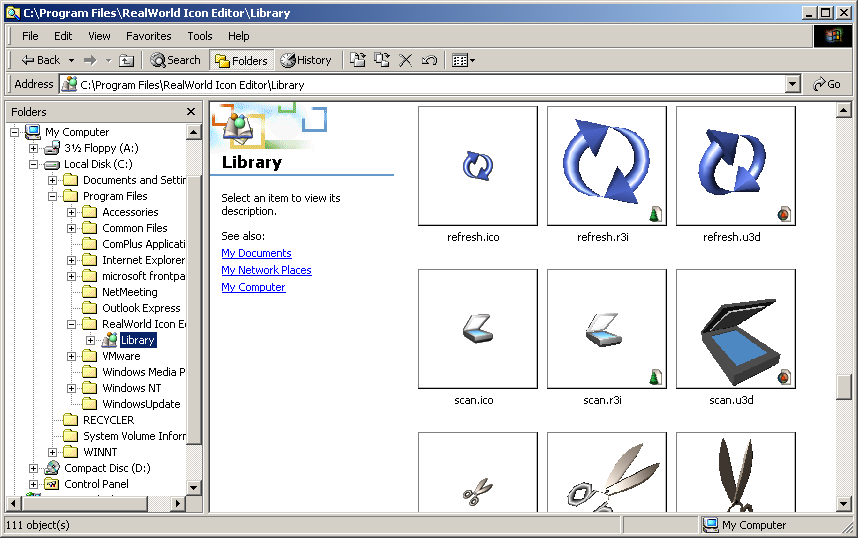 Thumbnails of 3D models in Windows 2000 Explorer.